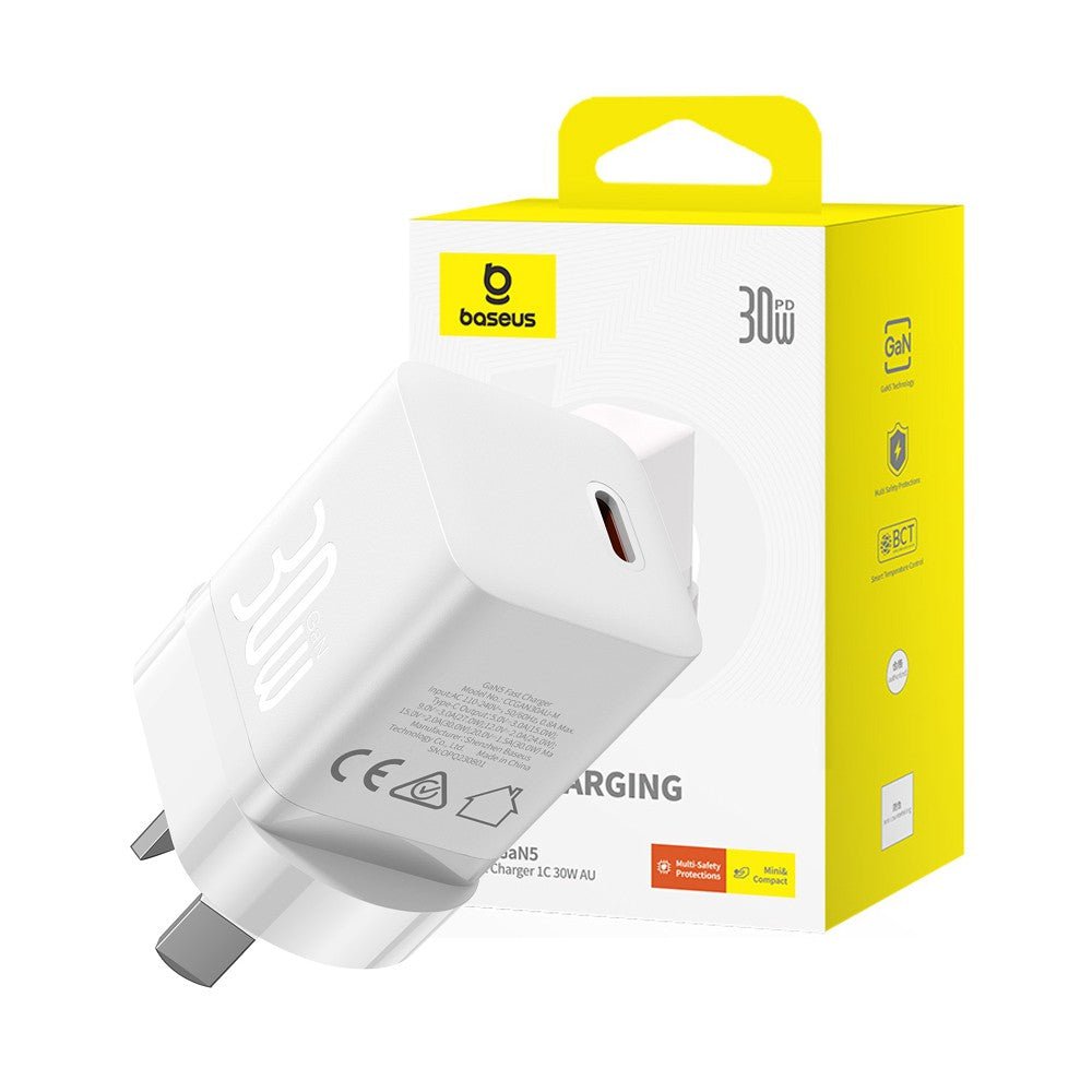 Brand New Baseus GaN5 Mini Fast Charger 1C 30W - Moon White - ReDial Brand New Baseus GaN5 Mini Fast Charger 1C 30W - Moon White - ReDial